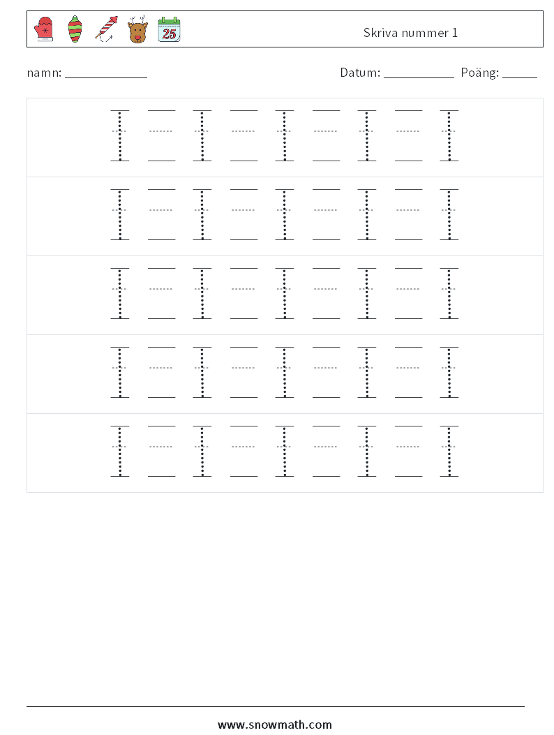 Skriva nummer 1 Matematiska arbetsblad 22