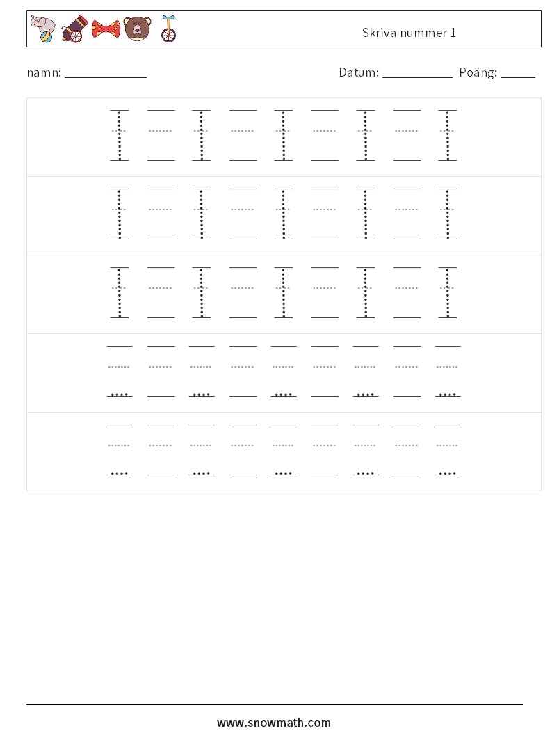 Skriva nummer 1 Matematiska arbetsblad 24