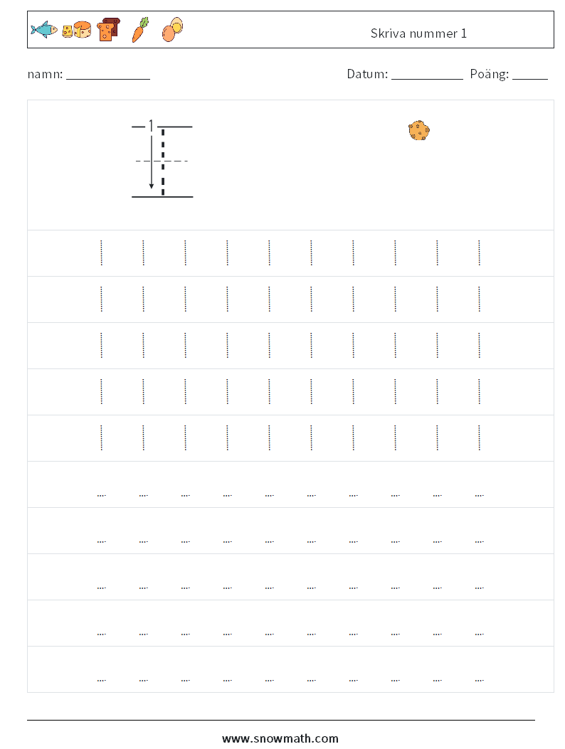 Skriva nummer 1 Matematiska arbetsblad 3