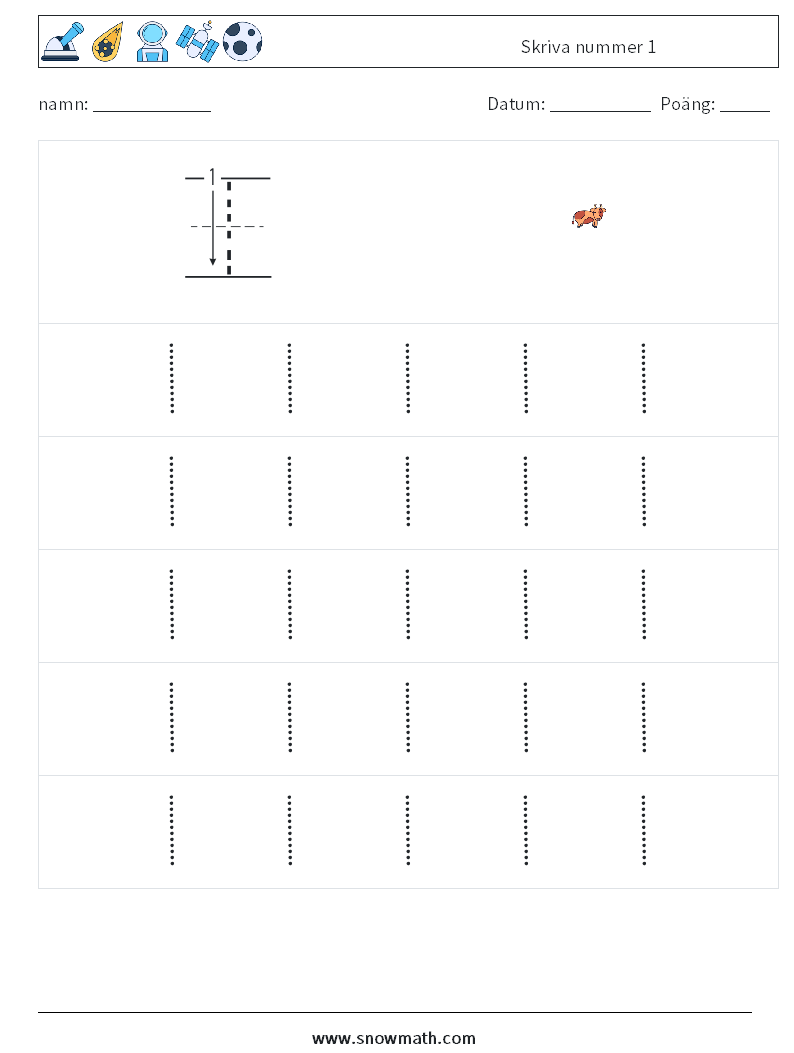 Skriva nummer 1 Matematiska arbetsblad 9