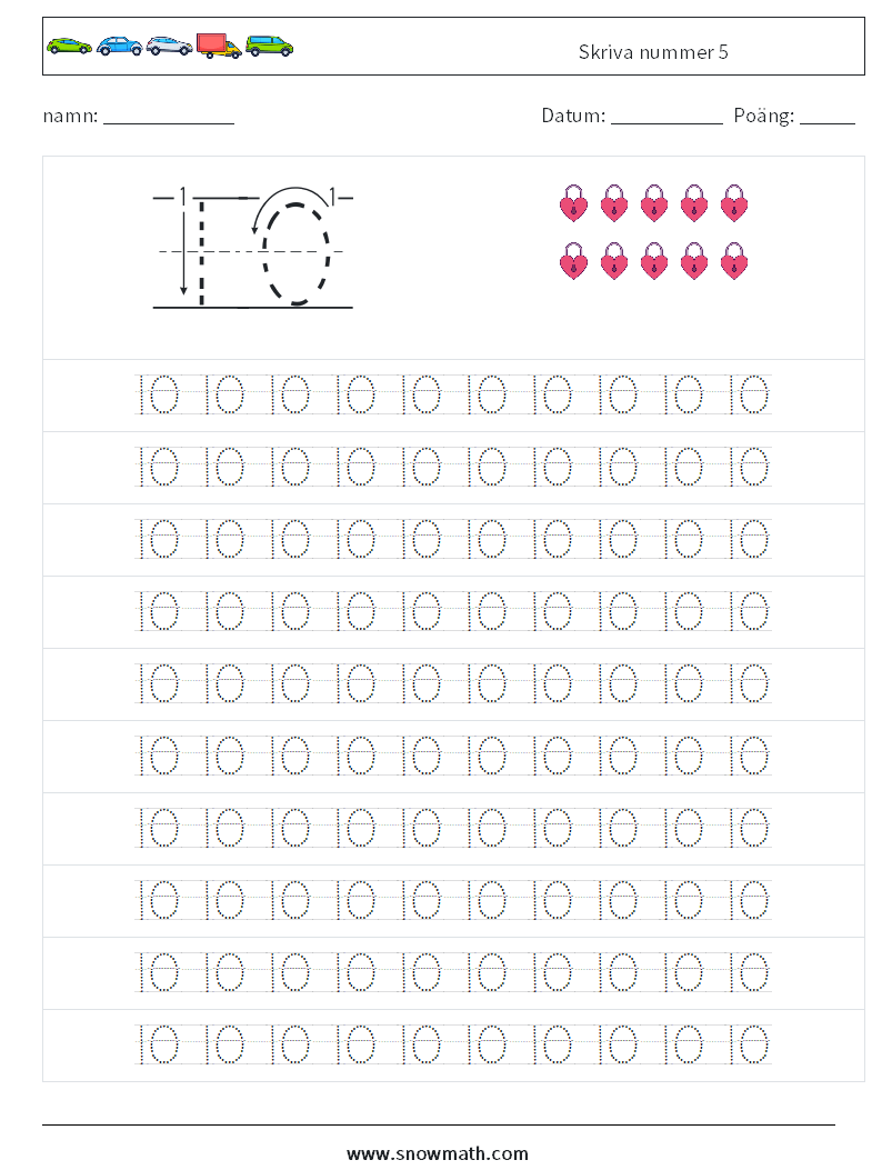 Skriva nummer 5 Matematiska arbetsblad 13