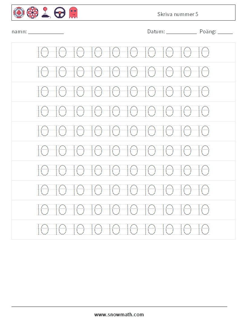 Skriva nummer 5 Matematiska arbetsblad 14