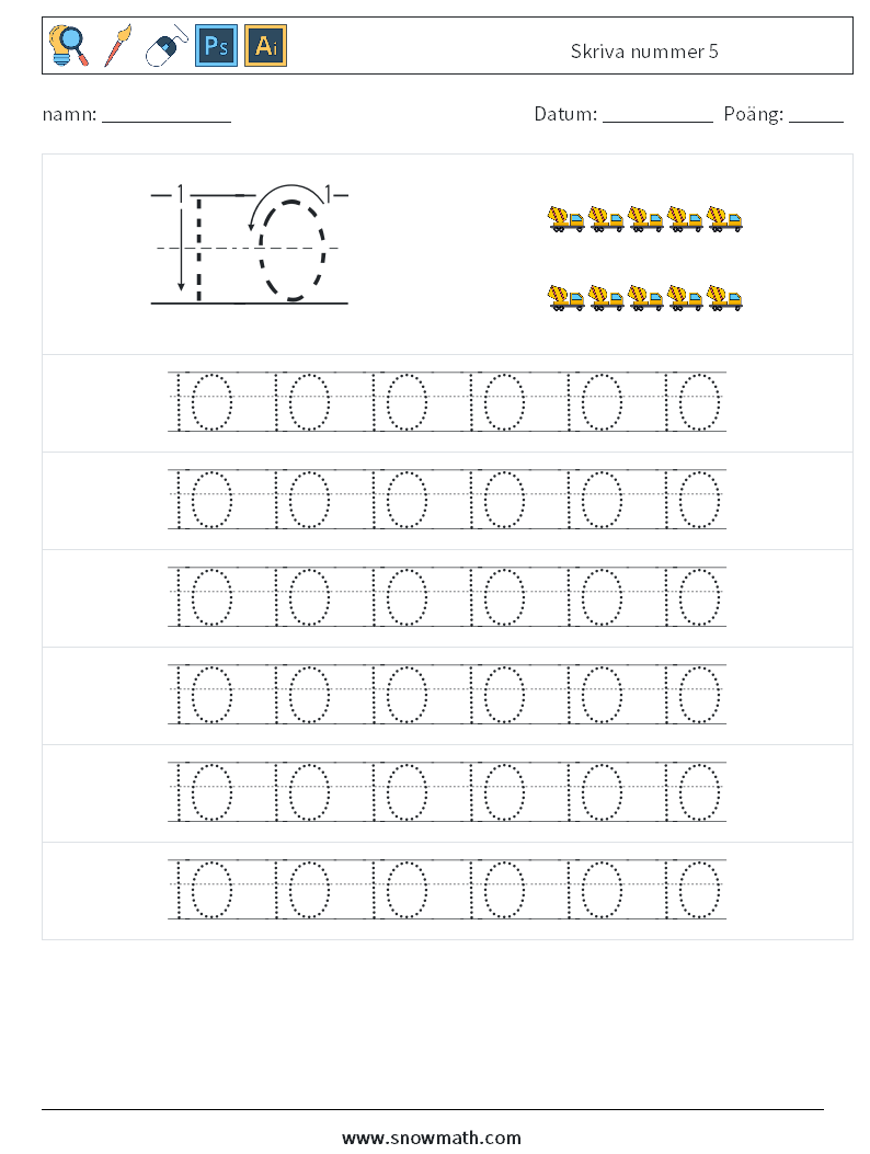 Skriva nummer 5 Matematiska arbetsblad 17