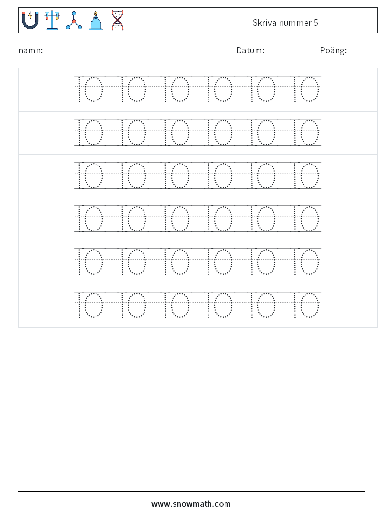 Skriva nummer 5 Matematiska arbetsblad 18