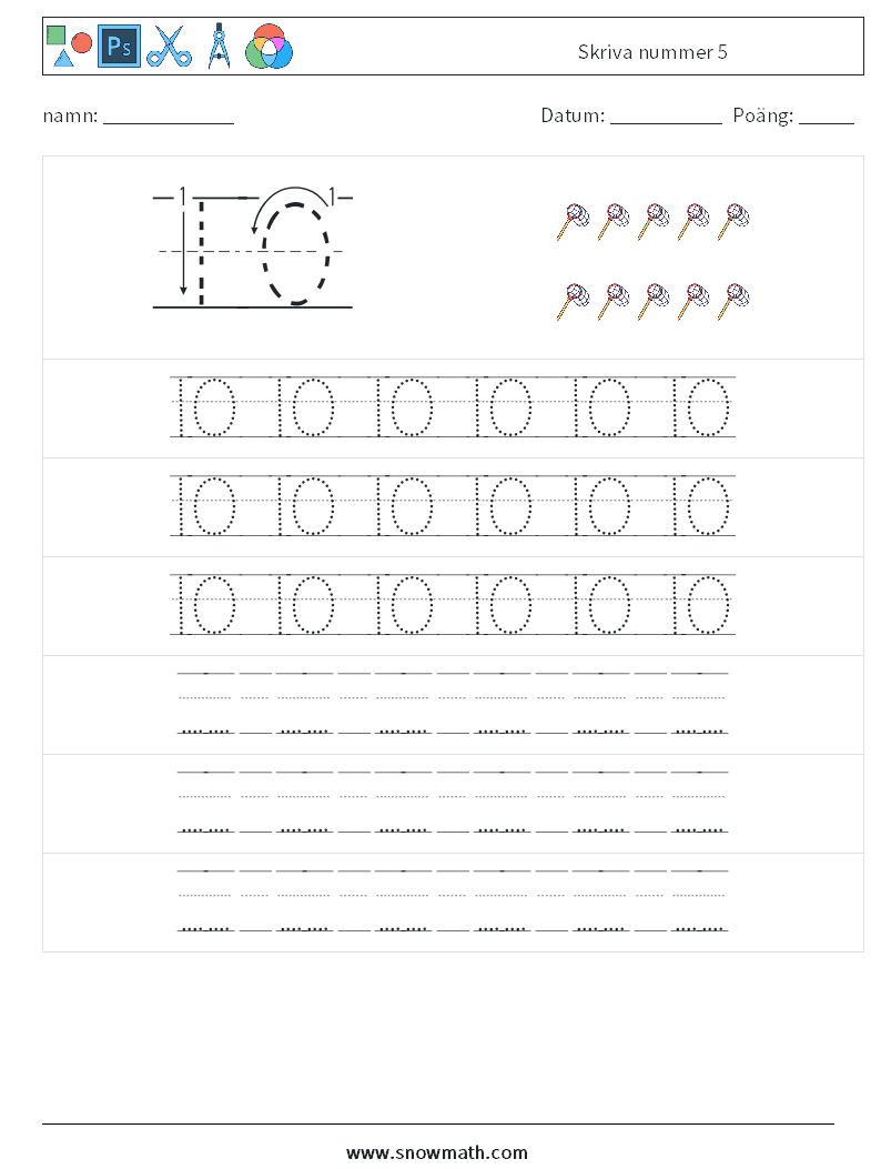 Skriva nummer 5 Matematiska arbetsblad 19