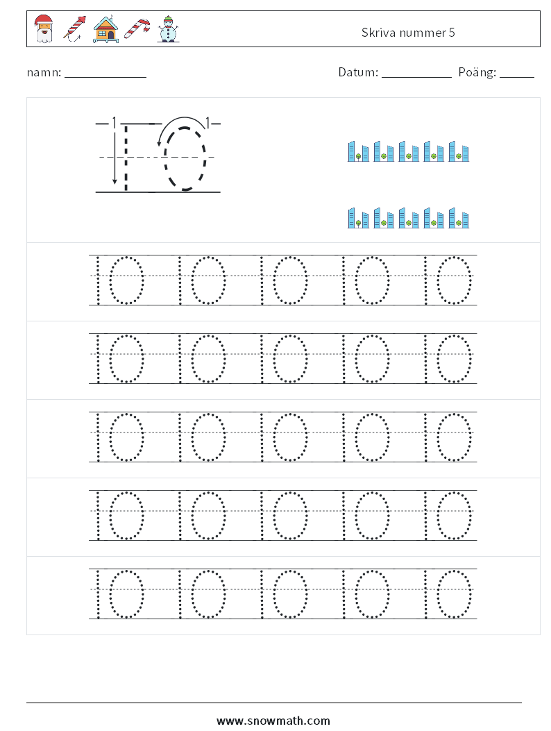 Skriva nummer 5 Matematiska arbetsblad 21