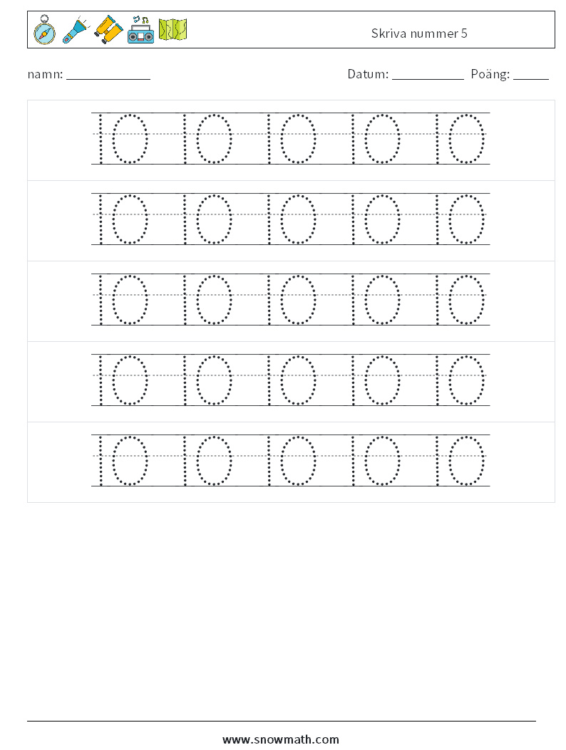 Skriva nummer 5 Matematiska arbetsblad 22