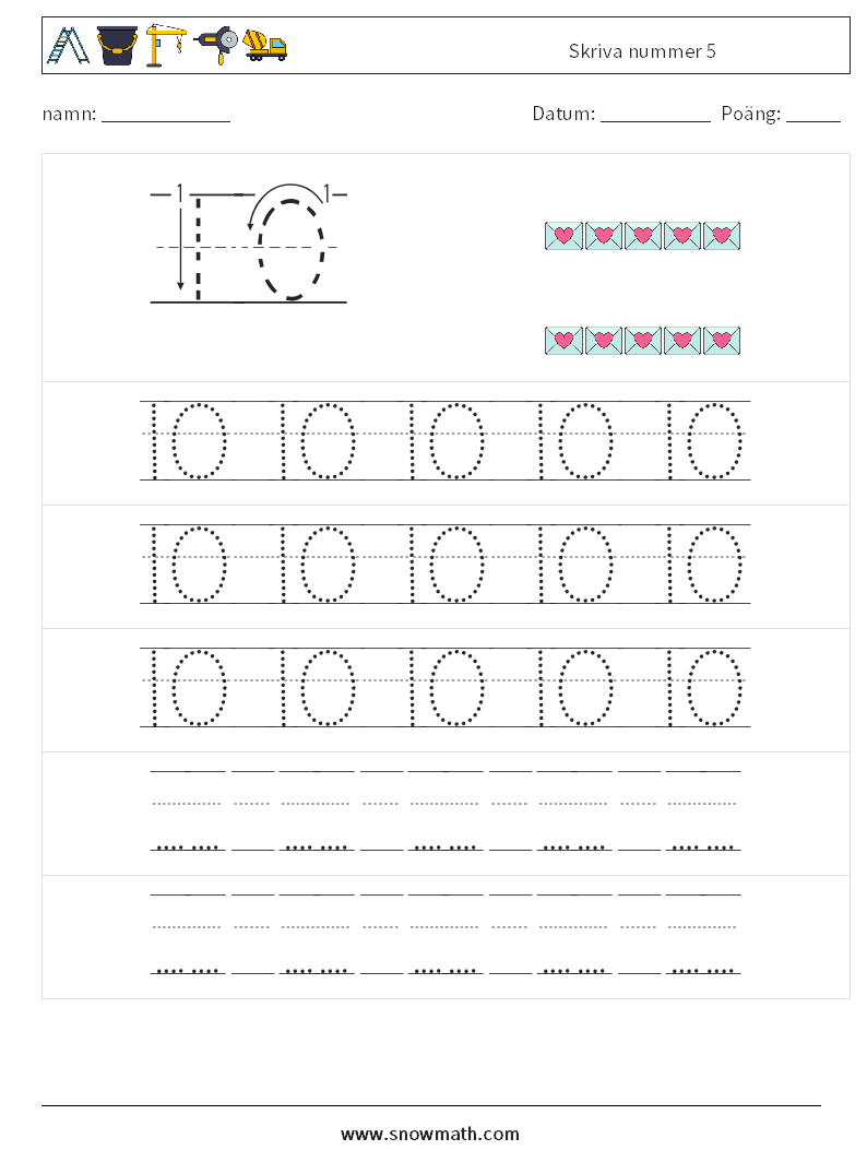 Skriva nummer 5 Matematiska arbetsblad 23