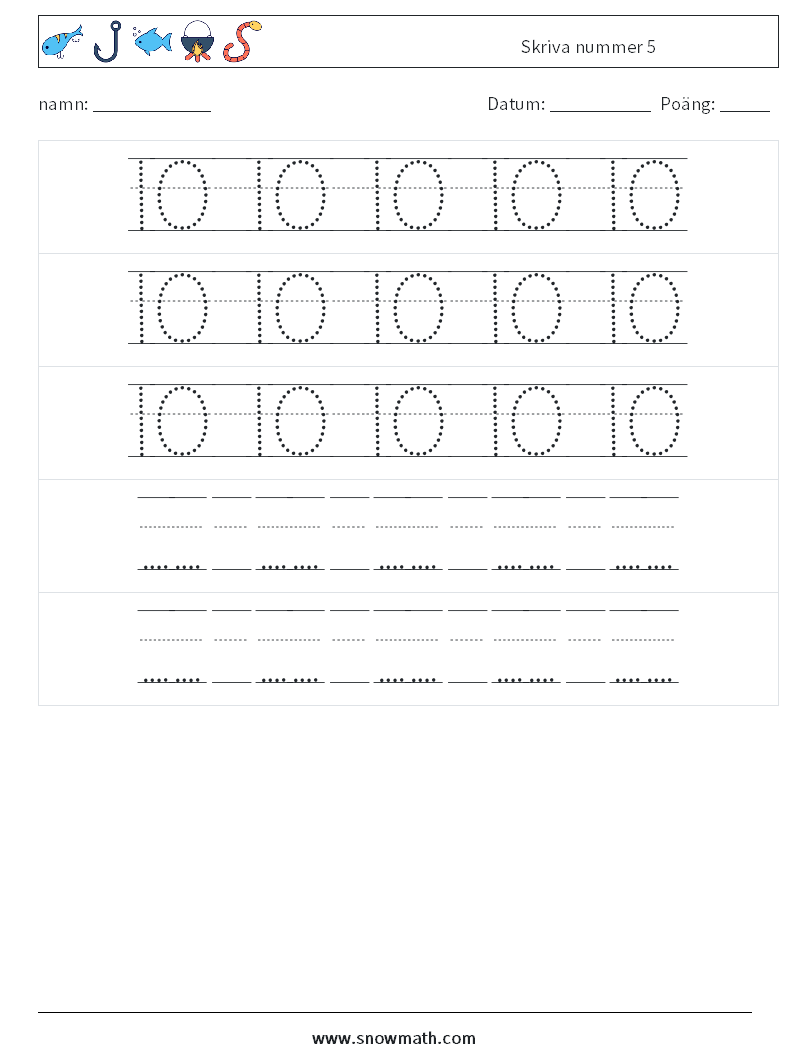 Skriva nummer 5 Matematiska arbetsblad 24