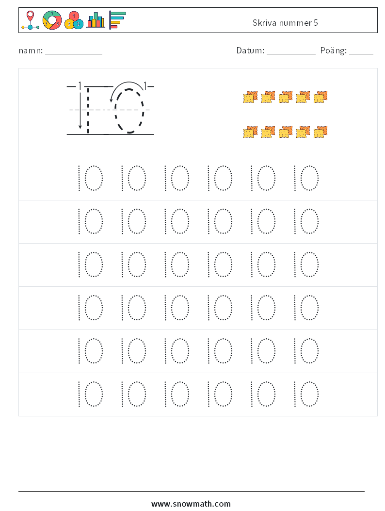 Skriva nummer 5 Matematiska arbetsblad 5