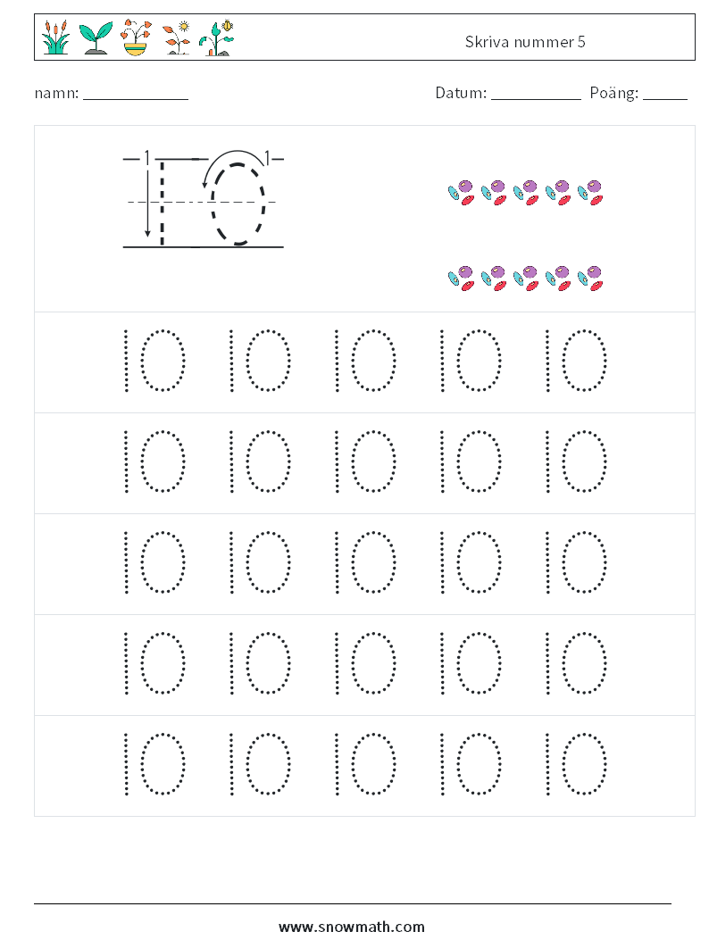 Skriva nummer 5 Matematiska arbetsblad 9