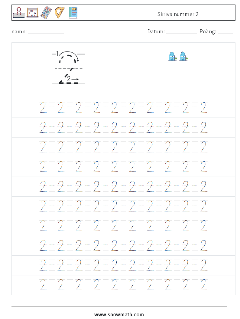 Skriva nummer 2 Matematiska arbetsblad 13