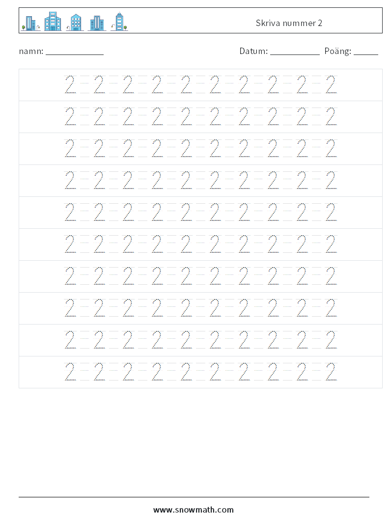 Skriva nummer 2 Matematiska arbetsblad 14