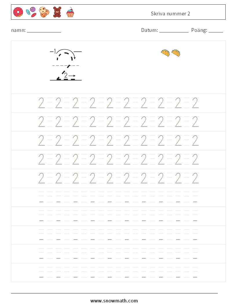 Skriva nummer 2 Matematiska arbetsblad 15