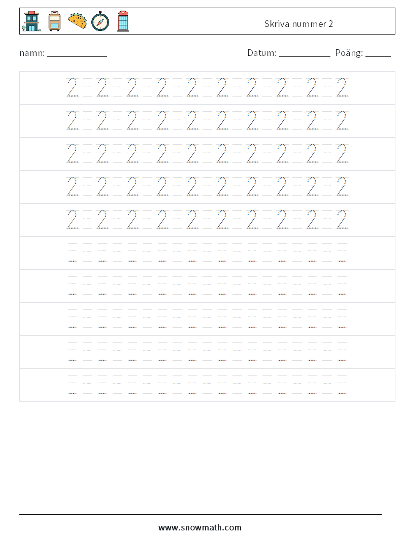 Skriva nummer 2 Matematiska arbetsblad 16