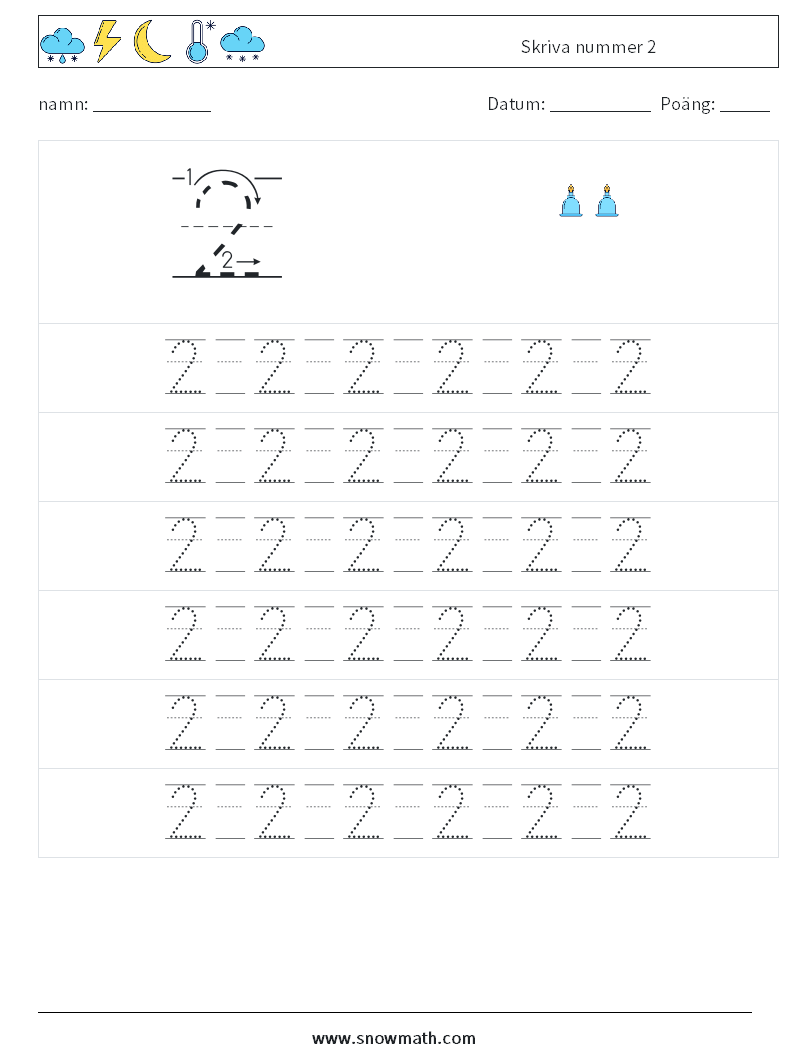 Skriva nummer 2 Matematiska arbetsblad 17