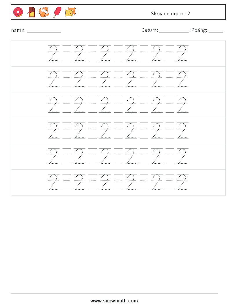 Skriva nummer 2 Matematiska arbetsblad 18