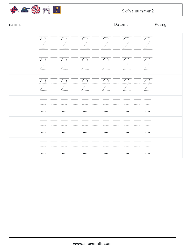 Skriva nummer 2 Matematiska arbetsblad 20