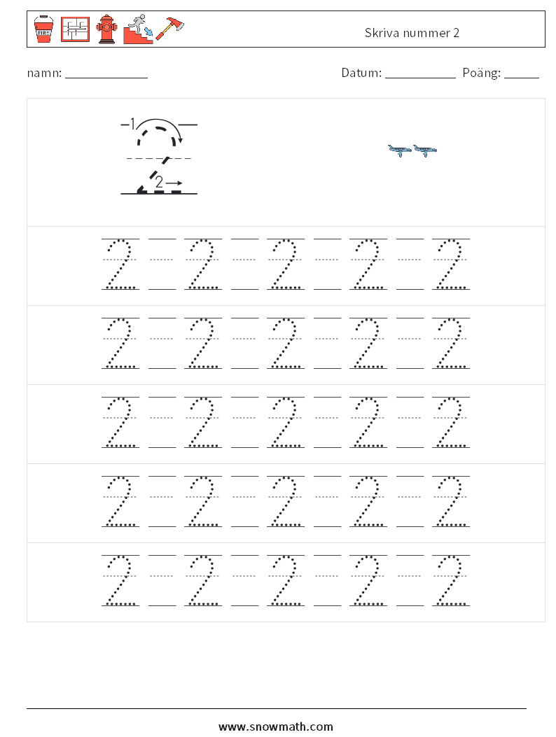 Skriva nummer 2 Matematiska arbetsblad 21