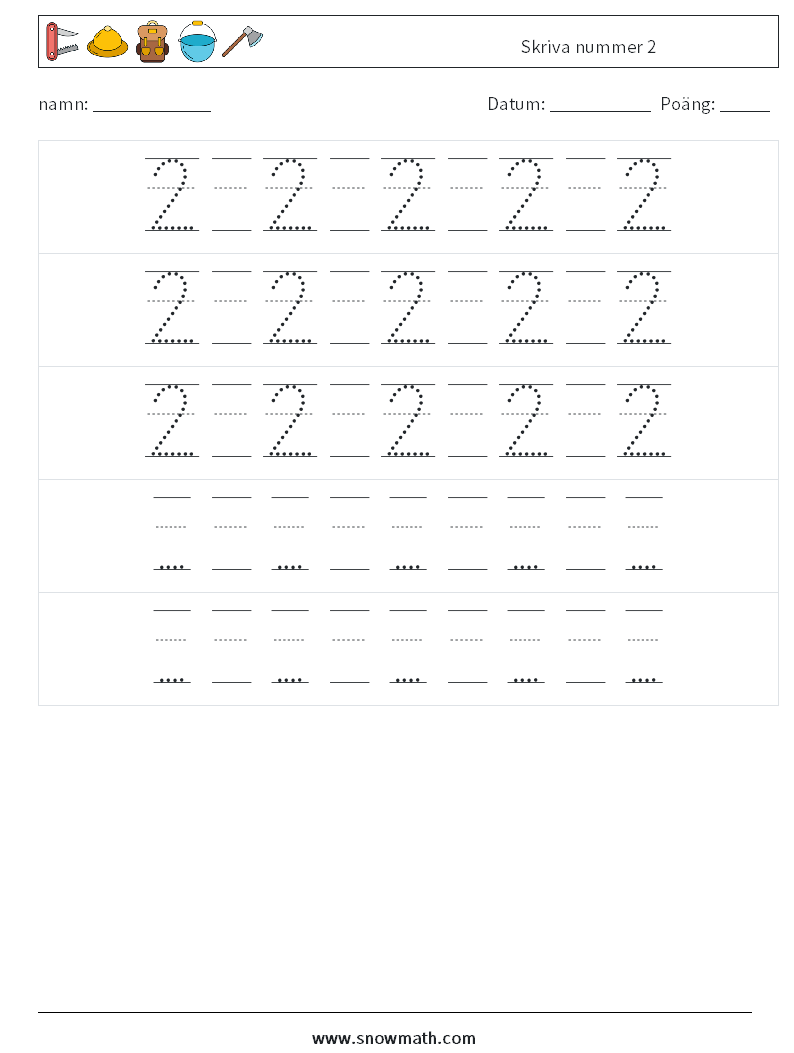 Skriva nummer 2 Matematiska arbetsblad 24