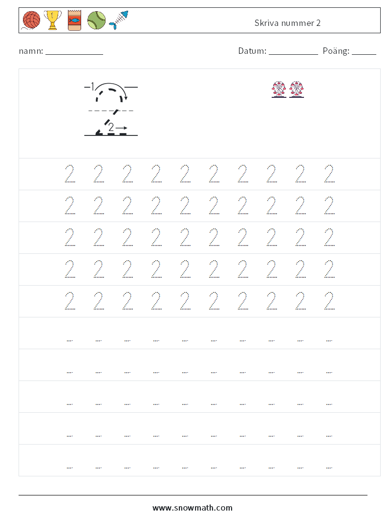 Skriva nummer 2 Matematiska arbetsblad 3