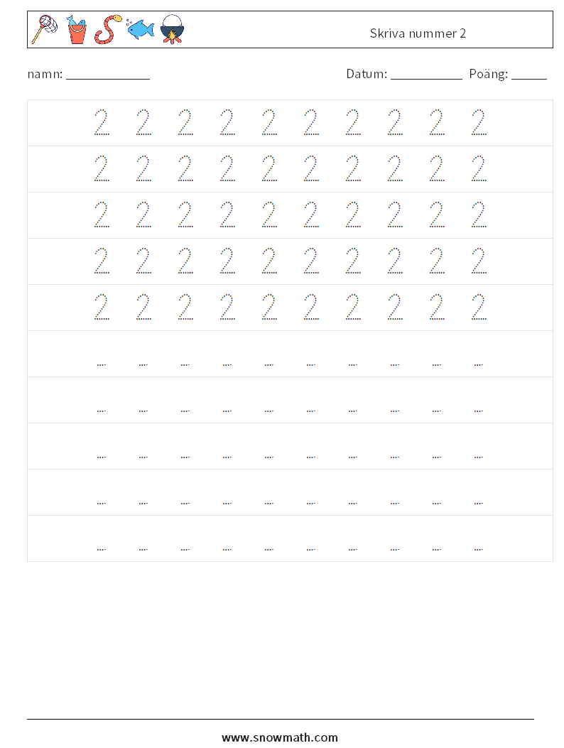 Skriva nummer 2 Matematiska arbetsblad 4