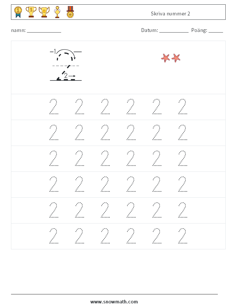 Skriva nummer 2 Matematiska arbetsblad 5