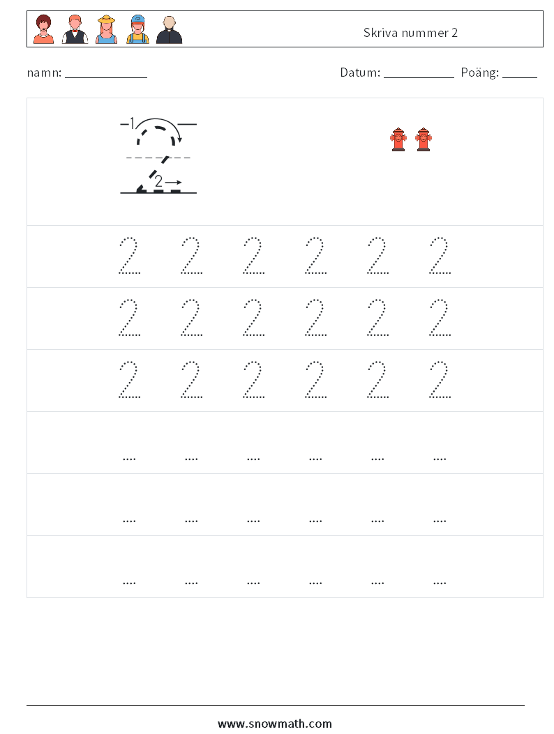 Skriva nummer 2 Matematiska arbetsblad 7