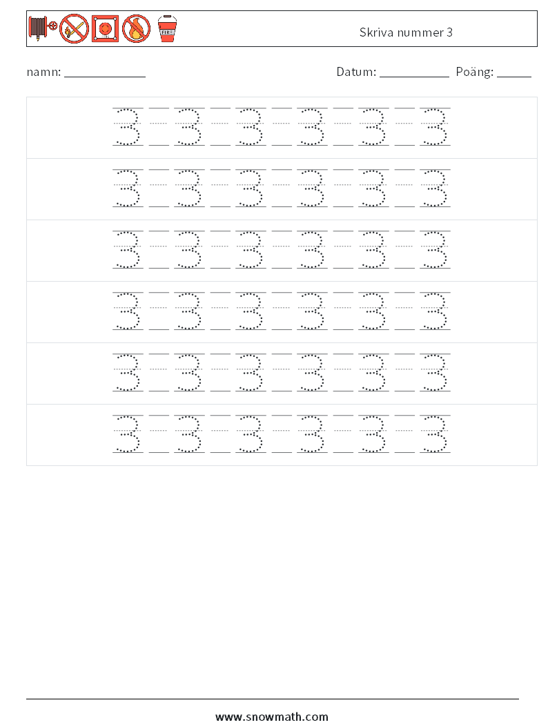 Skriva nummer 3 Matematiska arbetsblad 18