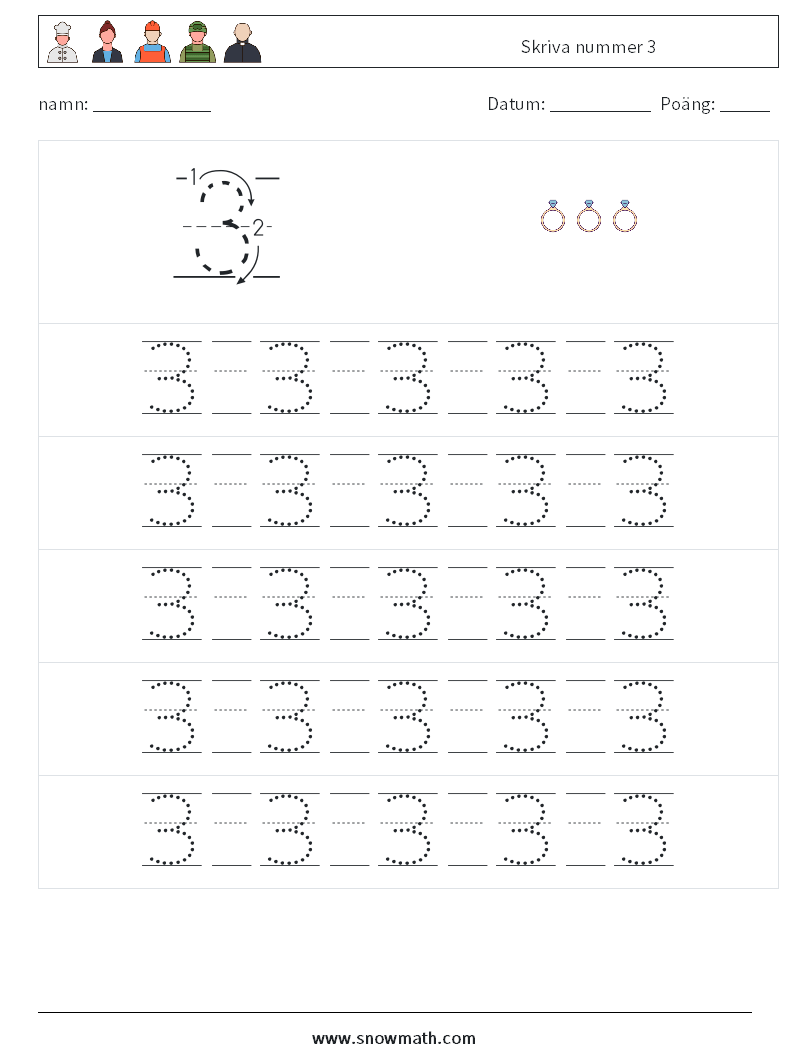 Skriva nummer 3 Matematiska arbetsblad 21