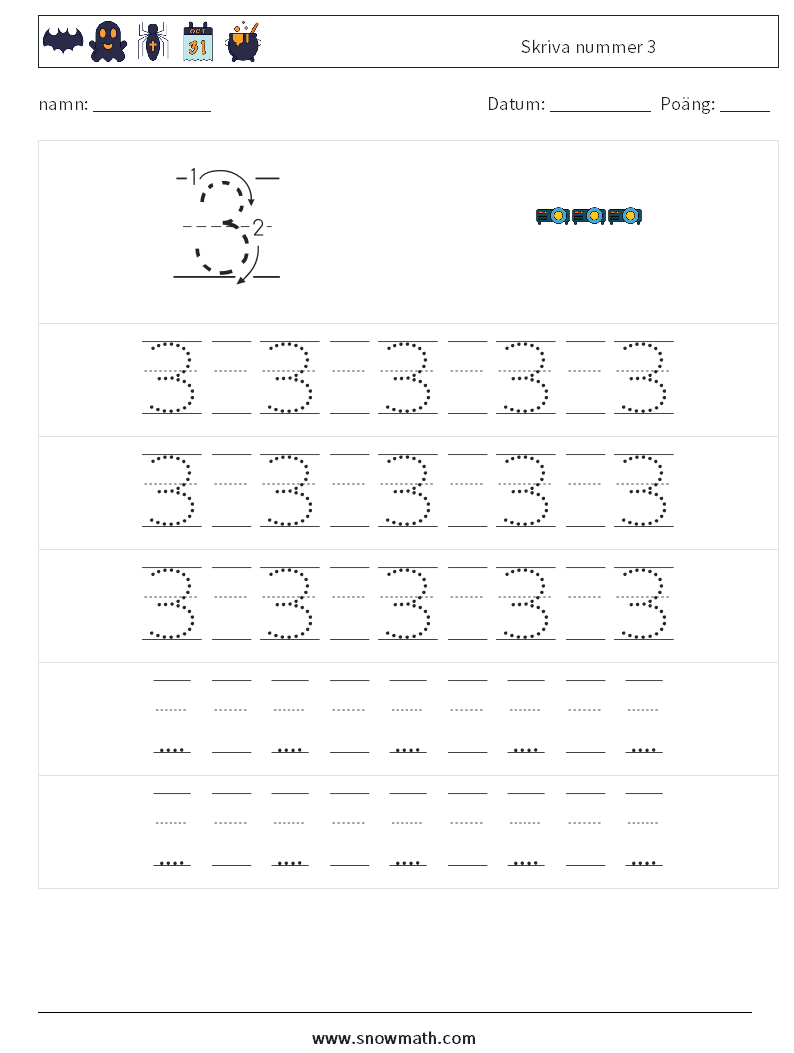 Skriva nummer 3 Matematiska arbetsblad 23