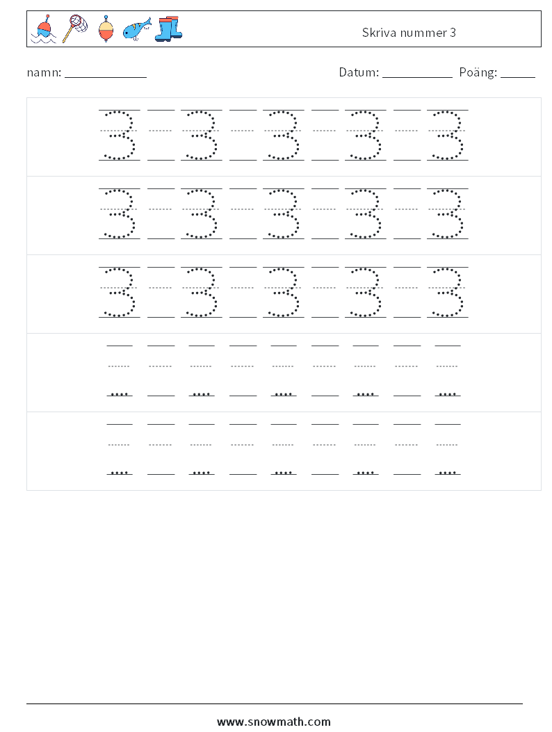 Skriva nummer 3 Matematiska arbetsblad 24