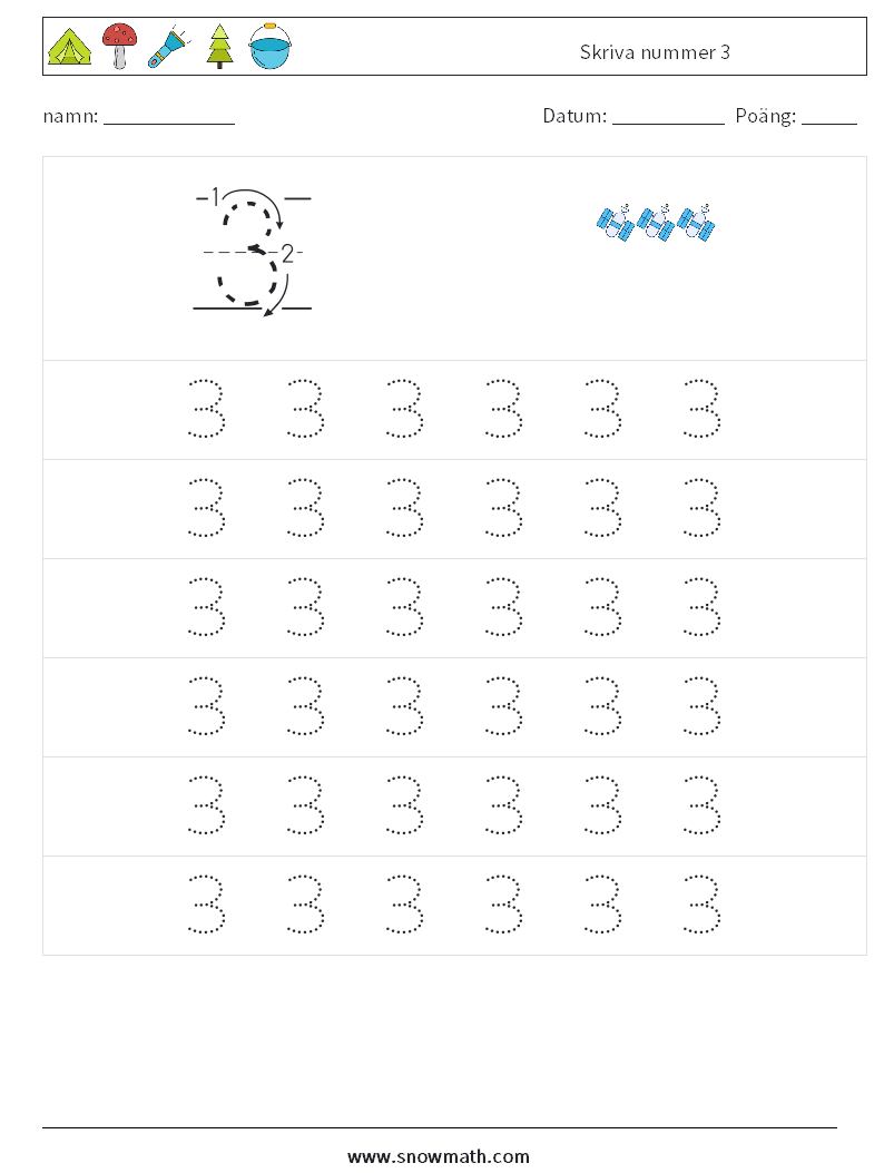 Skriva nummer 3 Matematiska arbetsblad 5