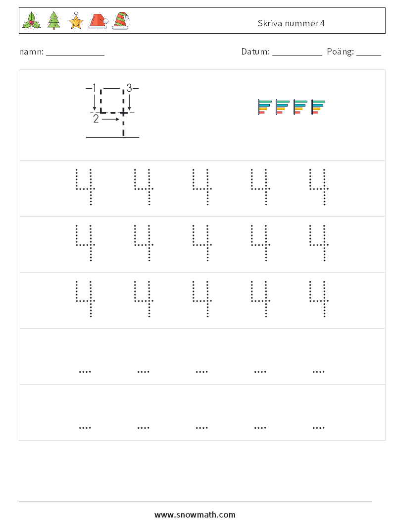 Skriva nummer 4 Matematiska arbetsblad 11