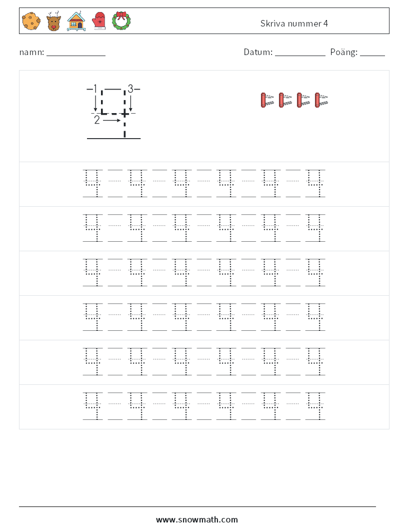 Skriva nummer 4 Matematiska arbetsblad 17