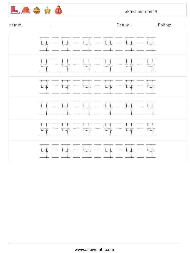 Skriva nummer 4 Matematiska arbetsblad 18