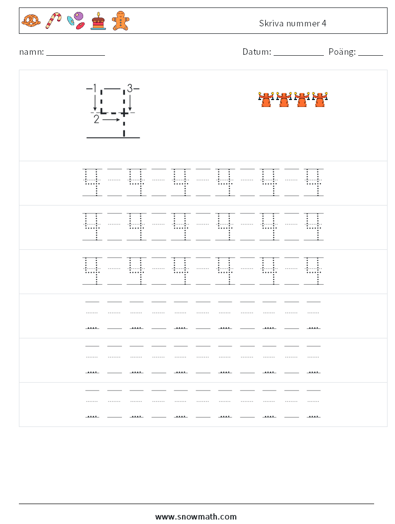 Skriva nummer 4 Matematiska arbetsblad 19