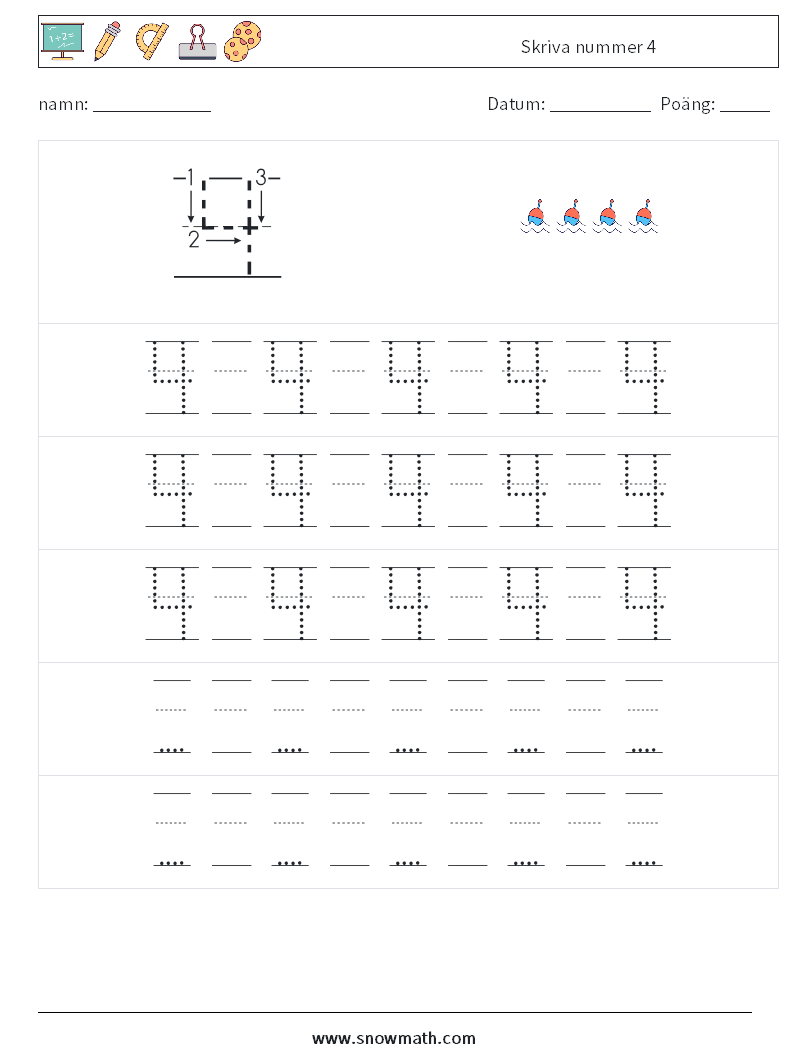 Skriva nummer 4 Matematiska arbetsblad 23