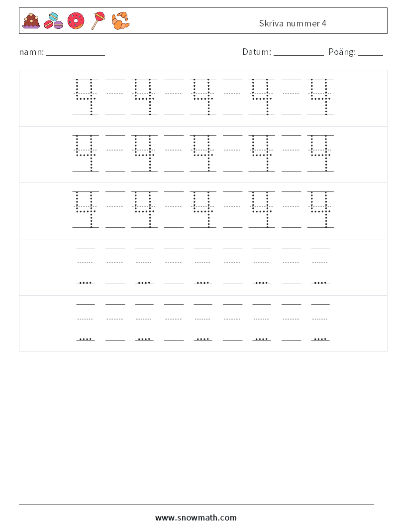 Skriva nummer 4 Matematiska arbetsblad 24