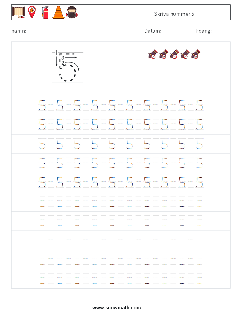 Skriva nummer 5 Matematiska arbetsblad 15