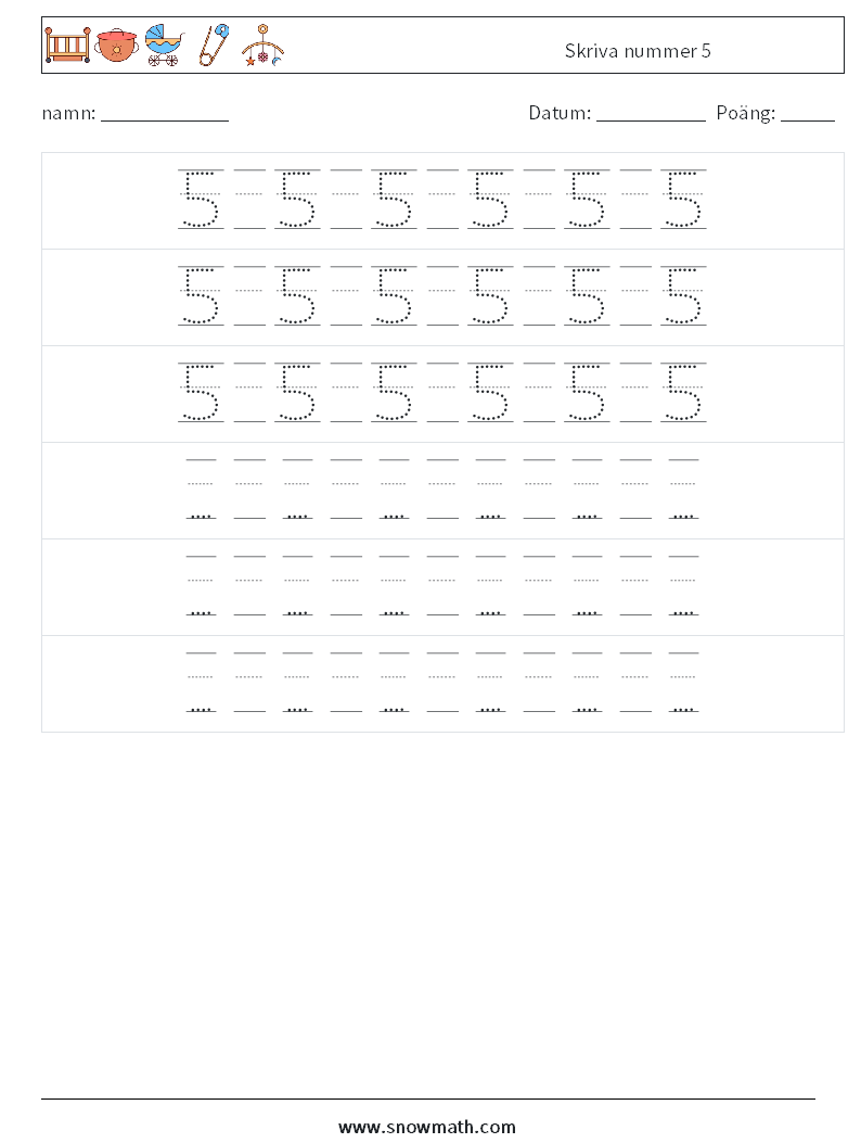 Skriva nummer 5 Matematiska arbetsblad 20