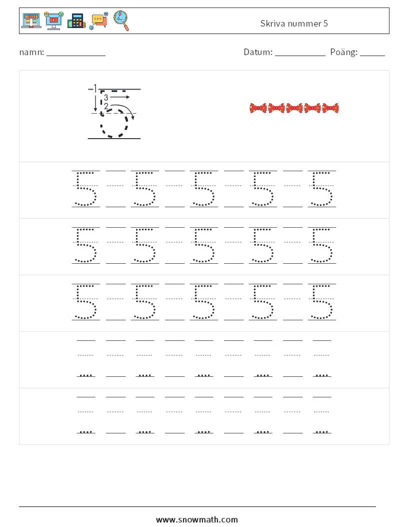 Skriva nummer 5 Matematiska arbetsblad 23