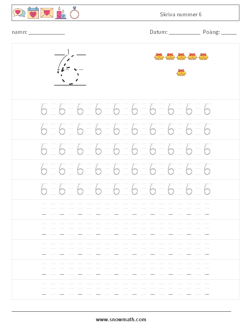 Skriva nummer 6 Matematiska arbetsblad 15