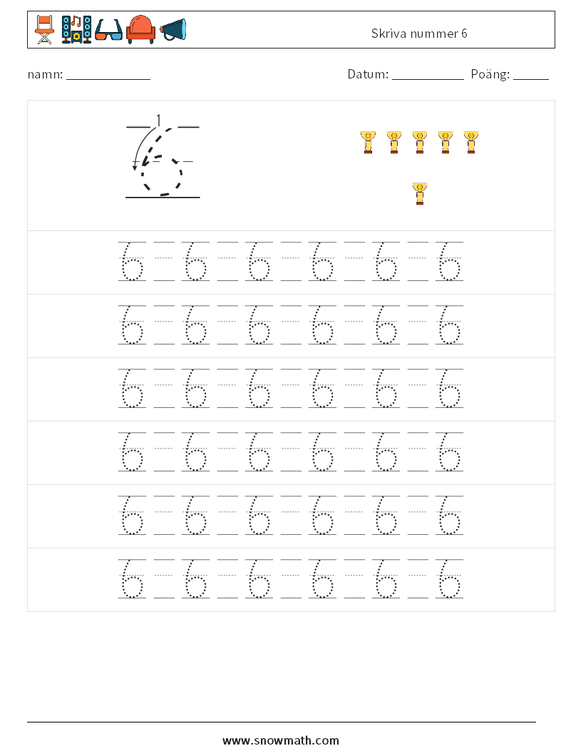 Skriva nummer 6 Matematiska arbetsblad 17