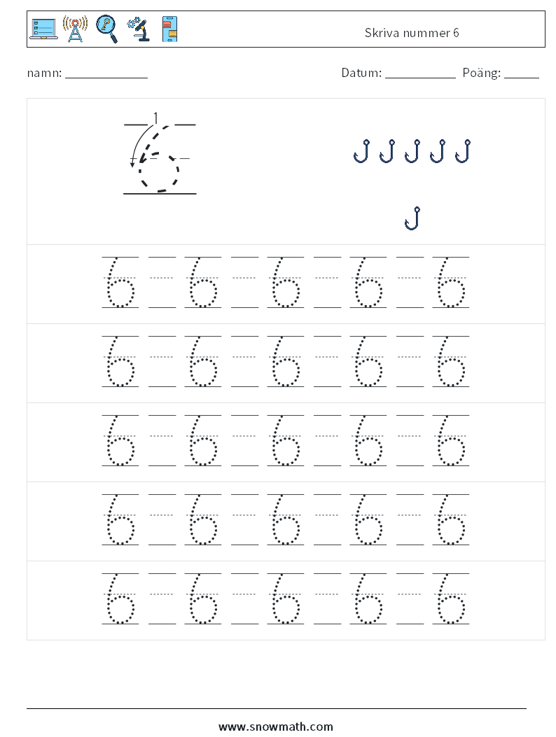 Skriva nummer 6 Matematiska arbetsblad 21