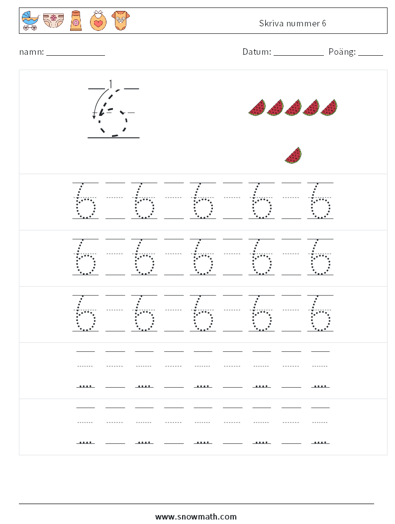 Skriva nummer 6 Matematiska arbetsblad 23