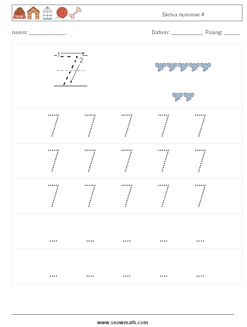 Skriva nummer 4 Matematiska arbetsblad 11