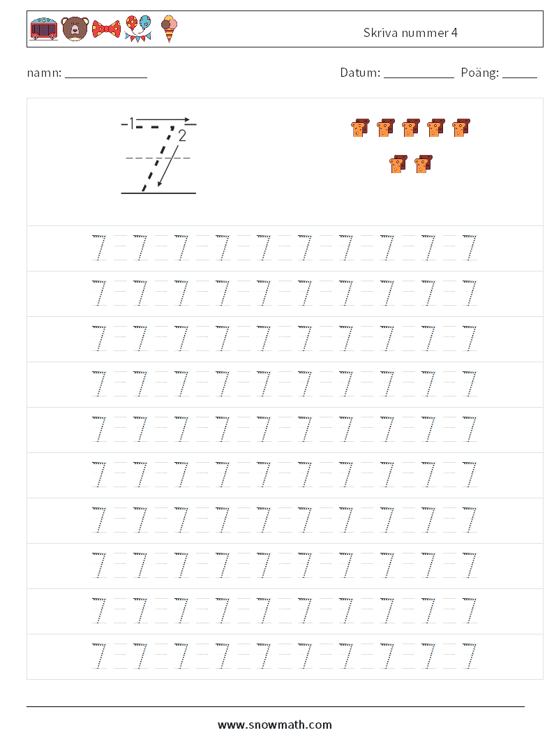 Skriva nummer 4 Matematiska arbetsblad 13