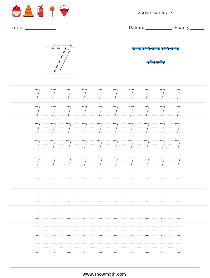 Skriva nummer 4 Matematiska arbetsblad 15