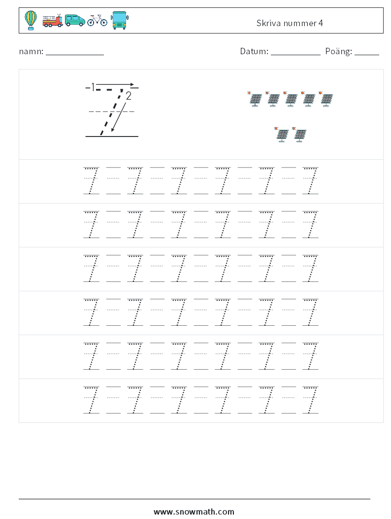 Skriva nummer 4 Matematiska arbetsblad 17